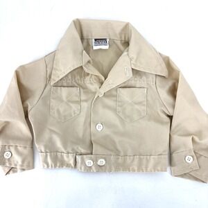 Vintage 70s Baby Toddler 2T Tan Jacket Leisure Button Montgomery Ward Collared